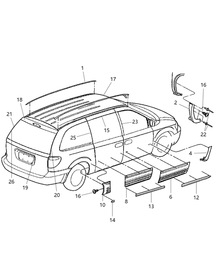 New 2001 Fits Chrysler Grand Caravan, Town & Country Molding - Part # RQ45YQSAA