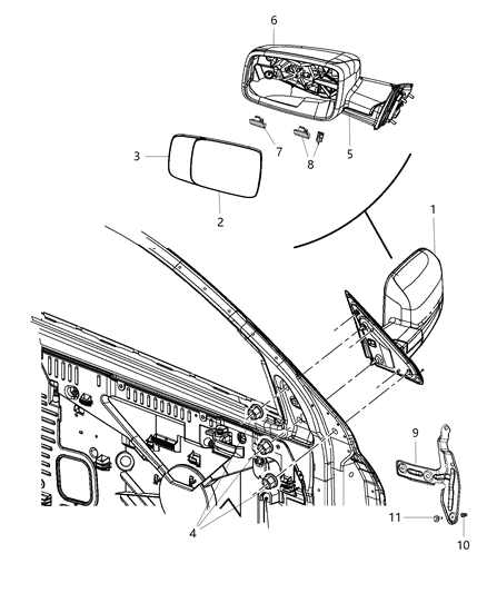 New 2018-2019 Fits Chrysler 1500 Outside Rearview Mirror - Part # 6RG68AXRAD