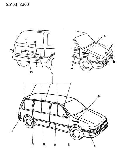 New 1993 Fits Chrysler Grand Caravan, Town & Country Decal Town & Country Front F - Part # GV16MY2