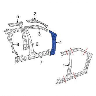 New OEM Right Body A-Pillar Reinforcement Fits, 2005-2007 Ford Freestyle - Part # 8F9Z74025A00A