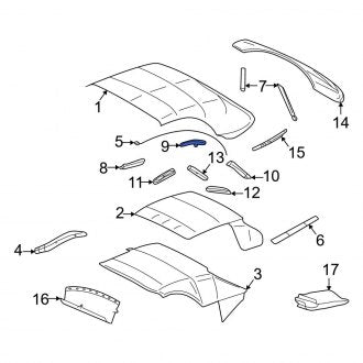 New OEM Center Left Convertible Top Seal Fits, 2002-2005 Ford Thunderbird - Part # 1W6Z7651565AD
