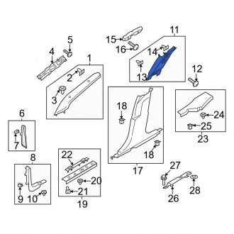 New OEM Right Upper Door Pillar Post Trim Set Fits, 2015-2016 Lincoln MKZ - Part # FP5Z5424356MB