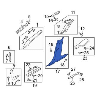 New OEM Left Upper Door Pillar Post Trim Set Fits, 2015-2016 Lincoln MKZ - Part # FP5Z5424357MD