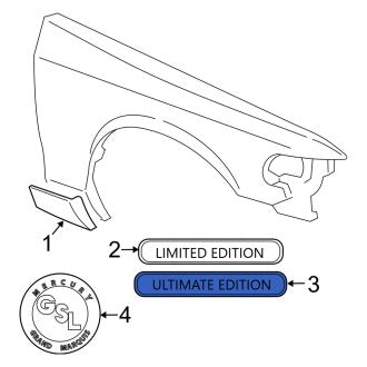 New OEM Front Fender Emblem Fits, 2007-2011 Mercury Grand Marquis - Part # 7W3Z16098A