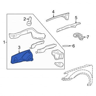 New OEM Front Right Fender Apron Extension Fits, 2000-2005 Mercury Sable - Part # F6DZ16054B