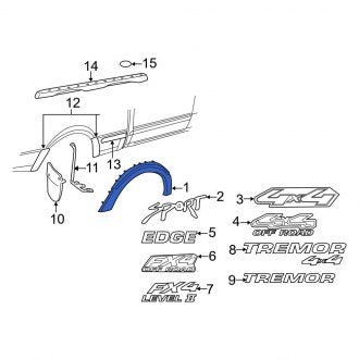New OEM Front Left Wheel Arch Molding Fits, 1998 Ford Ranger - Part # XL5Z16039BAA