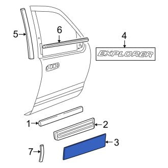 New OEM Front Right Door Molding Fits, 2007-2008 Ford Explorer - Part # 7L2Z7820878AA