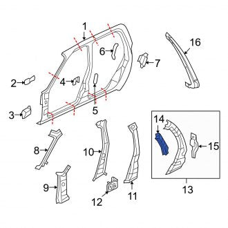 New OEM Left Body C-Pillar Reinforcement Fits, 2007-2010 Ford Sport Trac - Part # 7A2Z7828365A