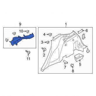 New OEM Rear Right Lower Interior Quarter Panel Trim Panel Fits, 2015-2017 Lincoln MKC - Part # EJ7Z7831012AF