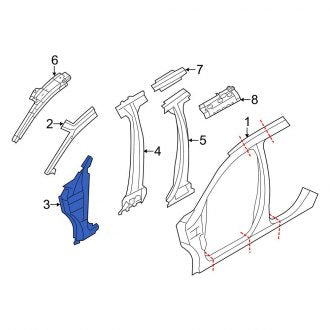 New OEM Left Body A-Pillar Reinforcement Fits, 2007-2014 Ford Edge - Part # 7T4Z7802525B
