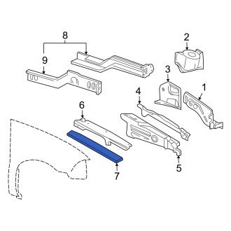 New OEM Right Fender Rail Reinforcement Fits, 2004-2007 Mercury Monterey - Part # 3F2Z16C274BA