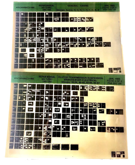 New OEM 1980-1982 Porsche 924 Turbo Repair Service Manual Microfiche, Part #  PNA-000-109