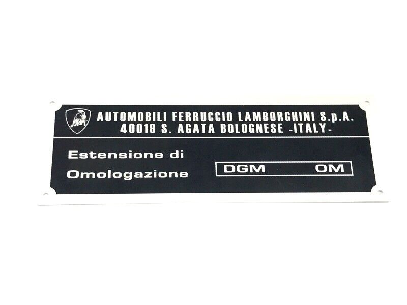 New OEM 1973-1979 Lamborghini Urraco Homologation Vehicle Manufacturer Plate