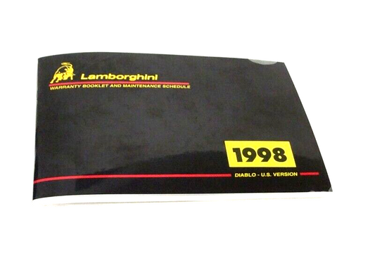 New 1998 Lamborghini Diablo U.S.A. Version Warranty Booklet Maintenance Manual – Blank / Mint Condition