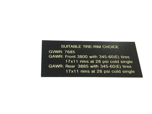 New OEM 1986-1993 Lamborghini LM002 Vehicle Manufacturer Tire Load Plate Sticker